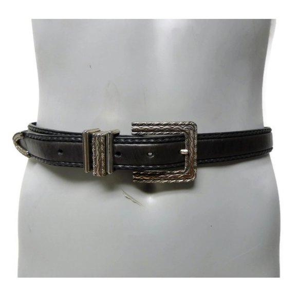 1996 black genuine leather skinny belt . medium main image 5